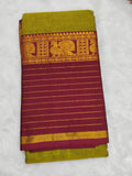 Mehendi Green Cotton Saree with Maroon Peacock Pallu