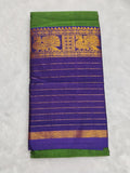 Parrot Green Cotton Saree with Royal Violet Peacock Pallu