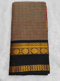 Coffee Brown Checked Cotton Saree with Black Temple Border